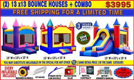 2 Bounce Houses Plus 1 Combo